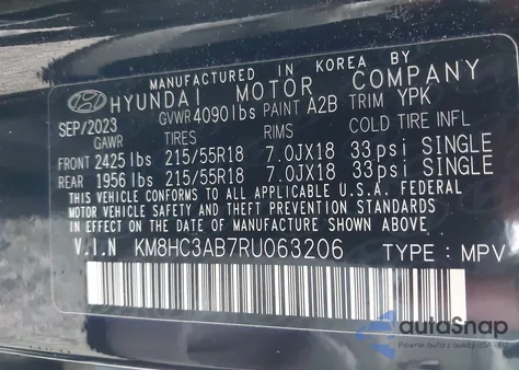 2024 Hyundai Kona Sel from USA, damaged, VIN KM8HC3AB7RU063206